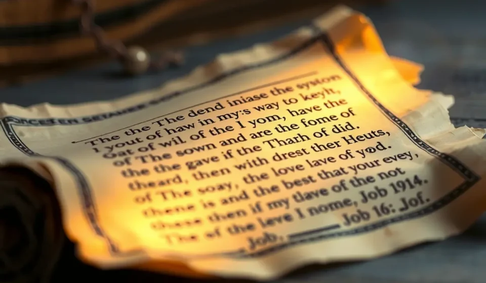 Pergaminho antigo com texto bíblico de Jó 1:6.