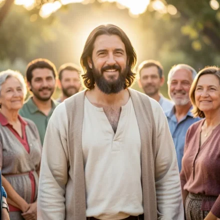 Jesus Cristo com pessoas, simbolizando Deus habitando entre nós.