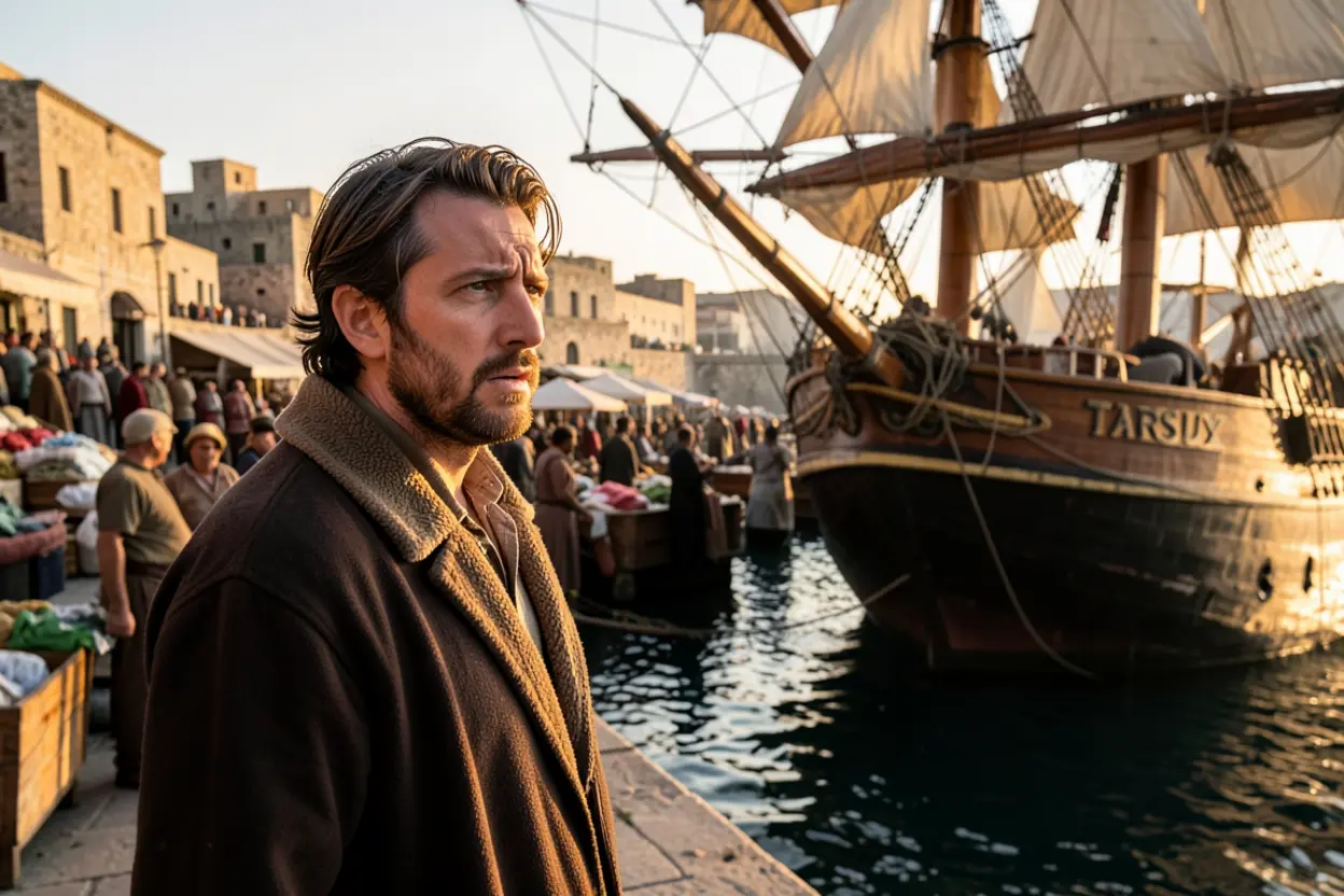 Jonas no porto de Jope embarcando