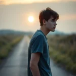 Jovem em um caminho, simbolizando o jugo na mocidade e a esperança de liberdade.