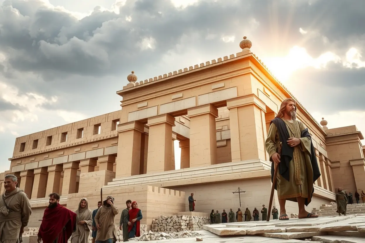Legado de Zorobabel: Reconstruindo a Fé Construção do Segundo Templo liderada por Zorobabel.