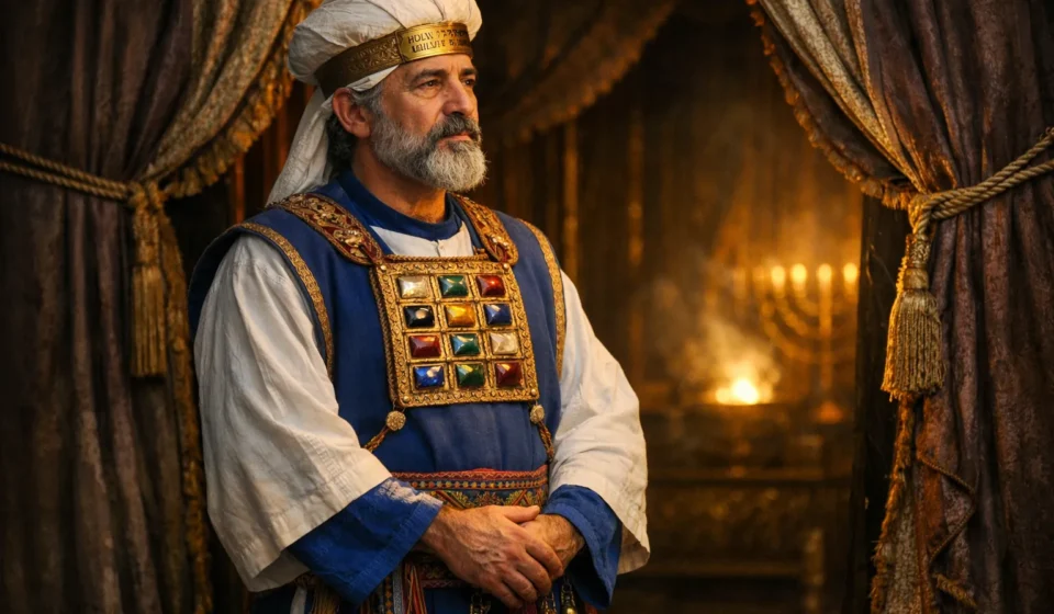 Imagem de um levita no Tabernáculo, simbolizando a consagração e a primazia no serviço divino.