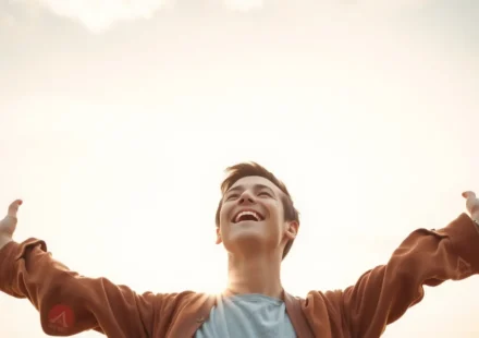 Pessoa feliz com braços abertos, simbolizando vida cristã além da religião.