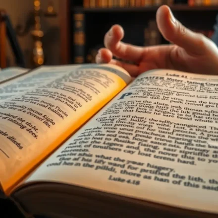 Bíblia aberta em Lucas 4:18, simbolizando a unção de Jesus para pregar.