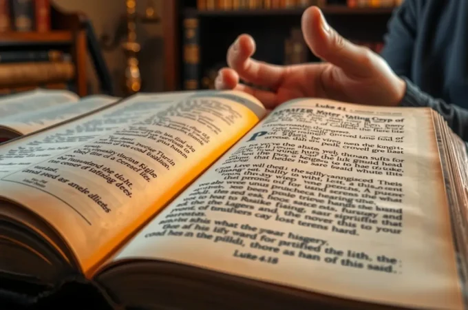 Bíblia aberta em Lucas 4:18, simbolizando a unção de Jesus para pregar.