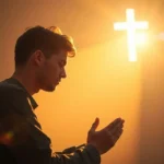 Pessoa em oração recebendo luz divina, simbolizando o Espírito Santo.