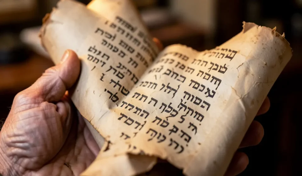 Pergaminho com texto hebraico, simbolizando o dever do sacerdote.