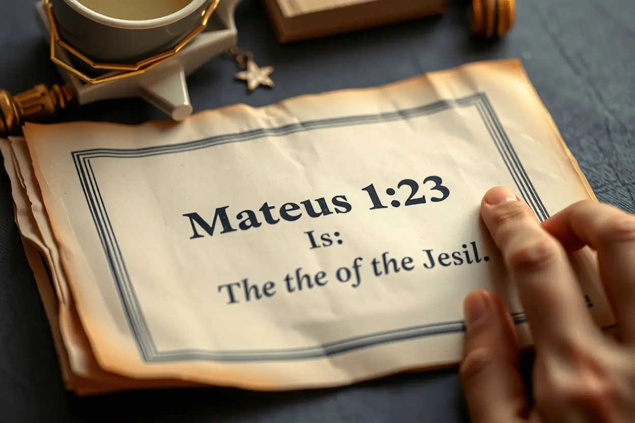 Página da Bíblia aberta em Mateus 1:23 com foco no significado
