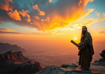 Miqueias 2:7: A Fidelidade de Deus e o Caminho da Retidão Profeta Miqueias com pergaminho ao amanhecer.