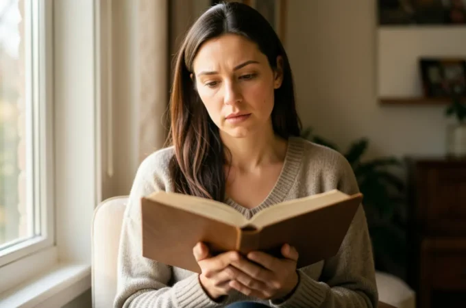 Mulher segundo o coração de Deus estudando a Bíblia.