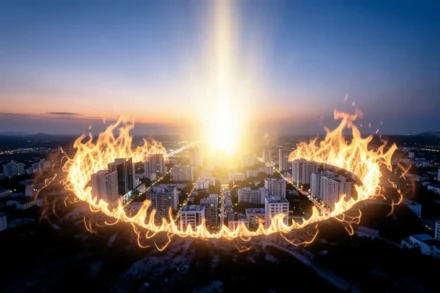 Cidade protegida por muro de fogo e glória divina