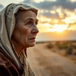Mulher idosa em luto olhando para a luz, representando a providência divina.