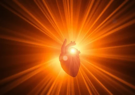 Coração envolto em luz divina, simbolizando o amor de Deus e a maturidade espiritual.