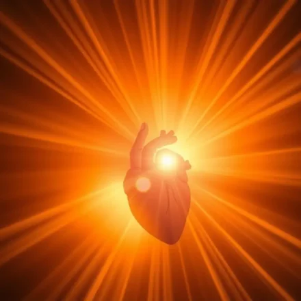 Coração envolto em luz divina, simbolizando o amor de Deus e a maturidade espiritual.