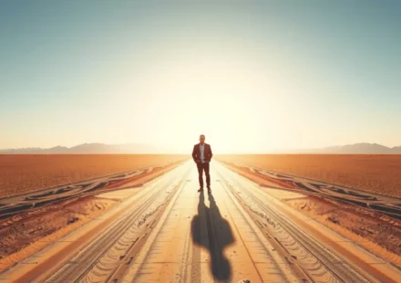 Pessoa em encruzilhada, olhando para frente, simbolizando Josué 1:7.