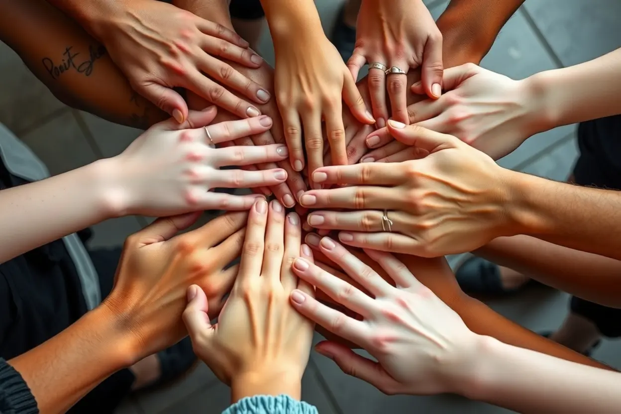 Mãos unidas simbolizando a unidade do corpo de Cristo.