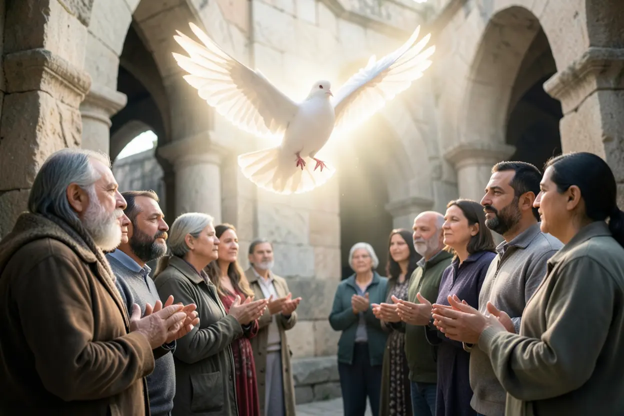 Símbolo do Espírito Santo sobre crentes