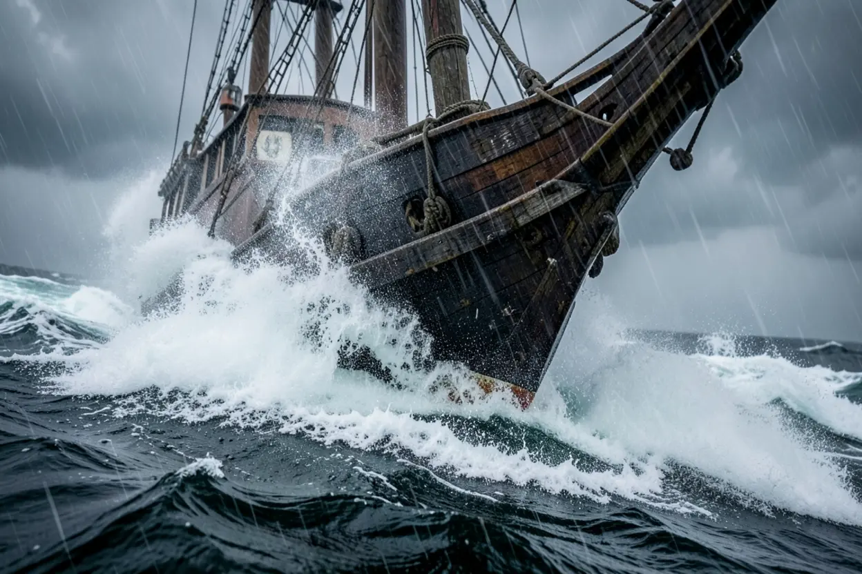 O Poder da Tempestade Divina Ondas gigantes contra navio antigo