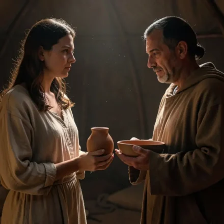 Água Amarga em Números 5:11-31: A Verdade Revelada sobre a Infidelidade Mulher israelita diante do sacerdote no ritual da água amarga