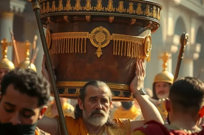 A Arca da Aliança sendo transportada solenemente pelos levitas.