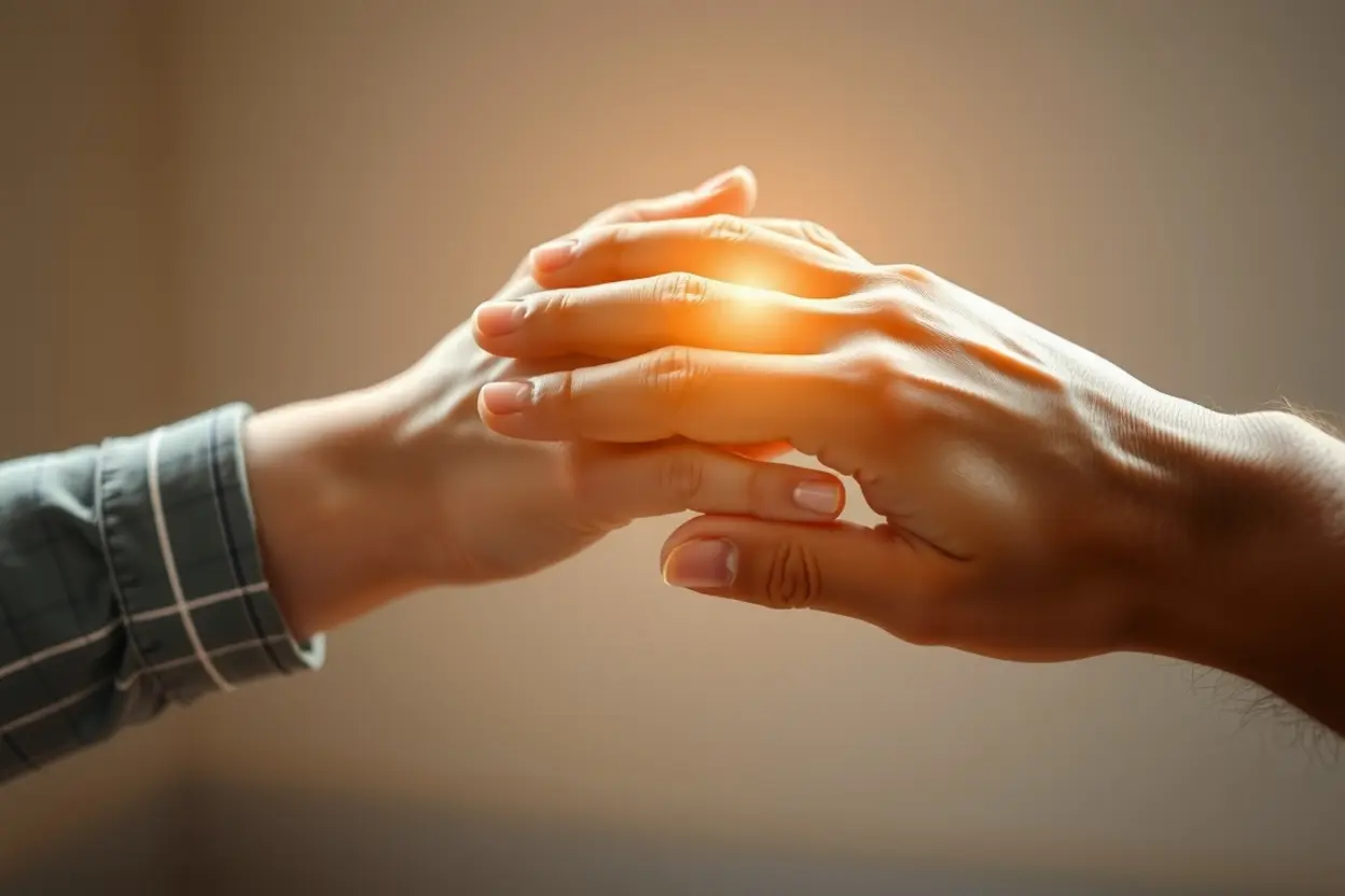 Mãos unidas em oração, representando a obediência e a diligência que fortalecem a fé e o amor.