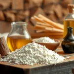 Oferta de manjares com flor de farinha e azeite