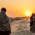 Duas mulheres em uma encruzilhada, simbolizando a decisão de Orfa e Rute.