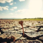 Planta seca em terra rachada, simbolizando a destruição por falta de conhecimento.