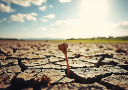 Planta seca em terra rachada, simbolizando a destruição por falta de conhecimento.