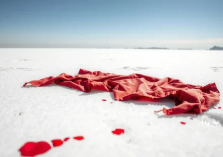 Pano escarlate sobre neve branca, simbolizando a purificação dos pecados.