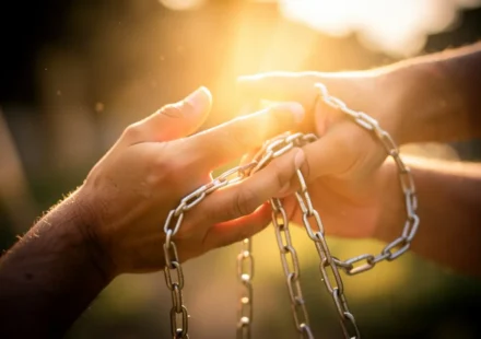 Perdão: A Chave para a Libertação da Prisão Interior Mãos se libertando de correntes espirituais