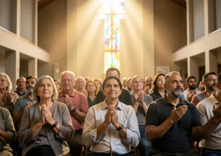 Igreja orando recebendo poder divino