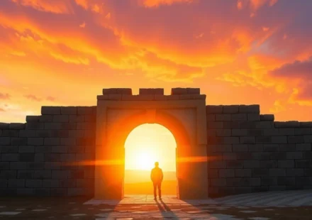 Cidades de Refúgio em Deuteronômio 4: O Significado Espiritual para a Alma Antigo portão de cidade de refúgio ao pôr do sol