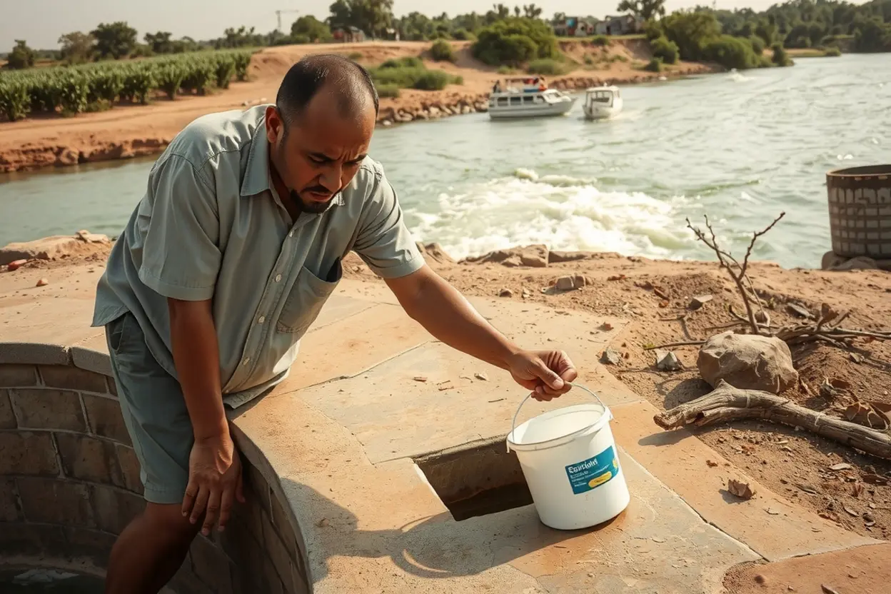 Pessoa tentando encher balde furado, simbolizando provisão divina afetada.