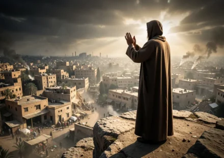 Profeta Habacuque em oração, questionando a ação divina.