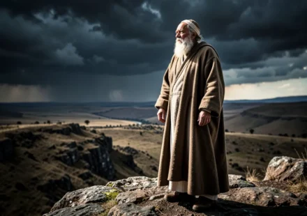 Obadias 1:10: A Profundidade da Violência Fraternal e a Justiça Divina Profeta Obadias em paisagem árida, simbolizando a mensagem de Obadias 1:10.