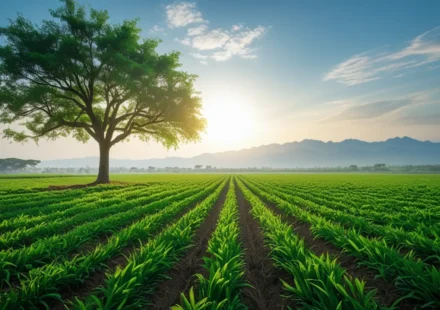 Deuteronômio 1:11: A Promessa de Multiplicação que Transforma Vidas Campo fértil com árvore robusta sob céu esperançoso, simbolizando a multiplicação.