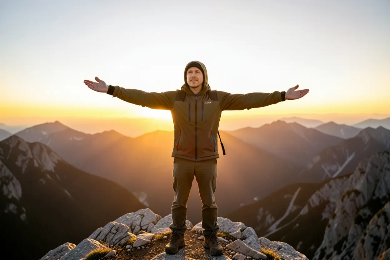 Propósito e Ação em Gálatas 1:4 Gálatas 1:4 significado: Pessoa no topo da montanha com propósito