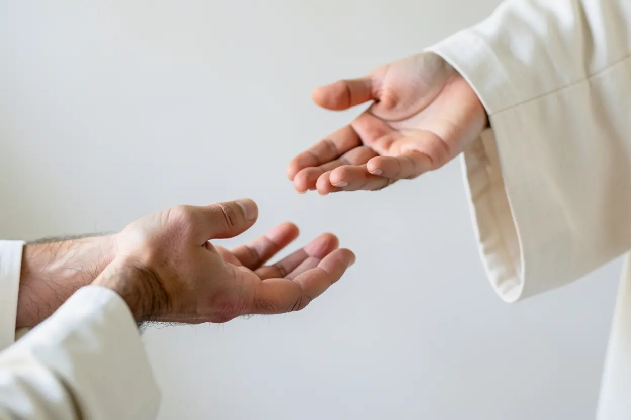Mãos em gesto de aceitação, representando receber a Jesus Cristo.