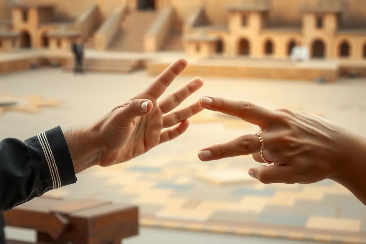 Mãos em gesto de reconciliação, tema central da explicação de Obadias 1:10 por causa da violência contra teu irmão Jacó.