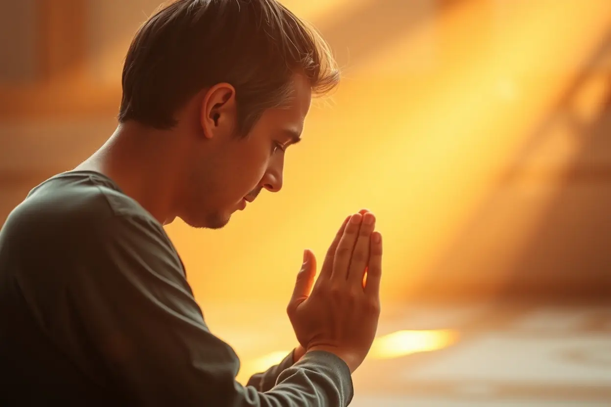 Pessoa em oração, simbolizando a redenção e o impacto do sacrifício