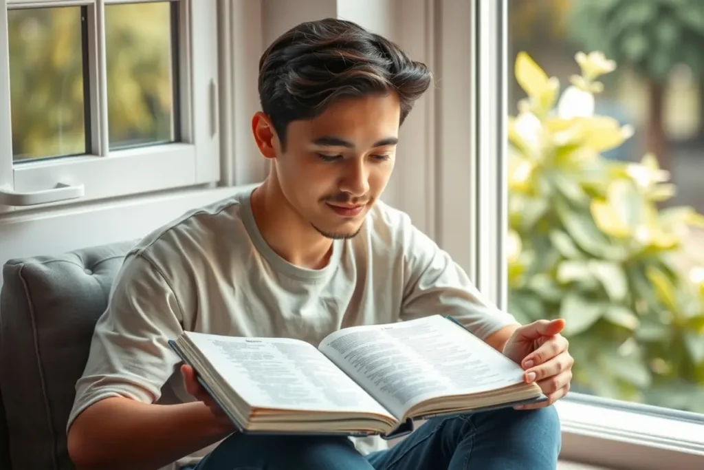 Cristão meditando na Bíblia, lições de Boquim