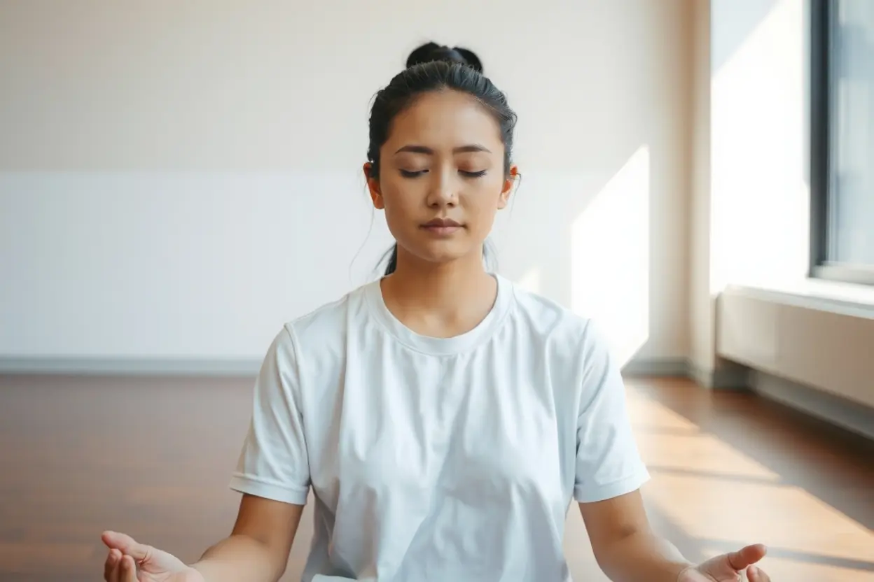 Reflexão e Disciplina Espiritual Pessoa em meditação, refletindo a disciplina espiritual do jejum.