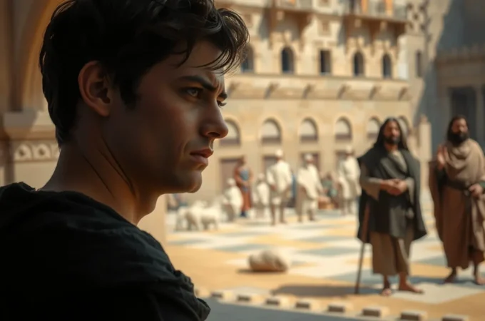 Homem pensativo observando a distância, simbolizando a advertência de Obadias 1:12.