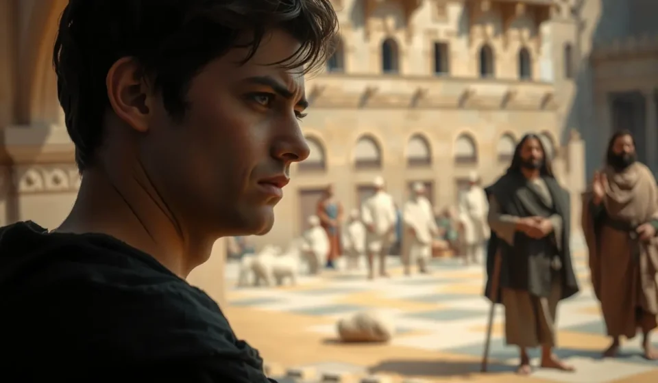 Homem pensativo observando a distância, simbolizando a advertência de Obadias 1:12.