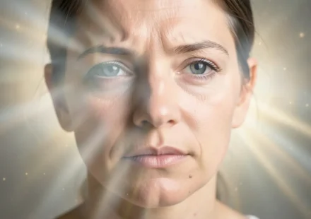 Rosto humano em luz, simbolizando a imagem de Deus.