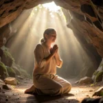 Pessoa orando em caverna, simbolizando o esconderijo do Altíssimo