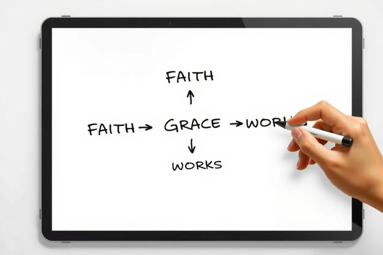 Diagrama resumindo a relação entre fé e obras