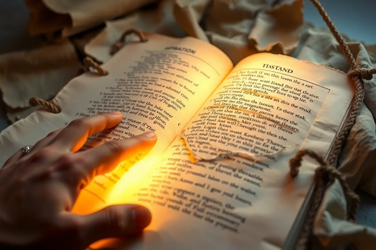 Pergaminho bíblico aberto, luz divina, revelando o significado de Jonas 4:2.