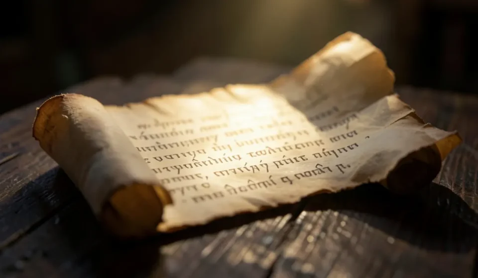 Romanos 1:16 – A Força Inabalável do Evangelho na Alma Humana Pergaminho antigo com texto bíblico